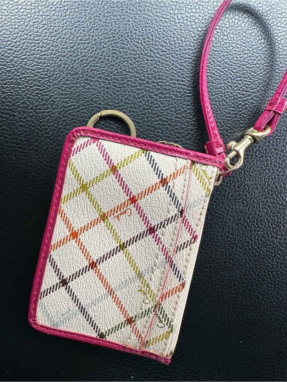 Coach Multicolor Plaid Card & Key Holder with Pink Trim - Picture 7 of 7